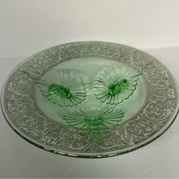 Depression Glass Footed Dish Etched Platter Plate 7” Candy Cookies Decor EUC - Picture 11 of 16